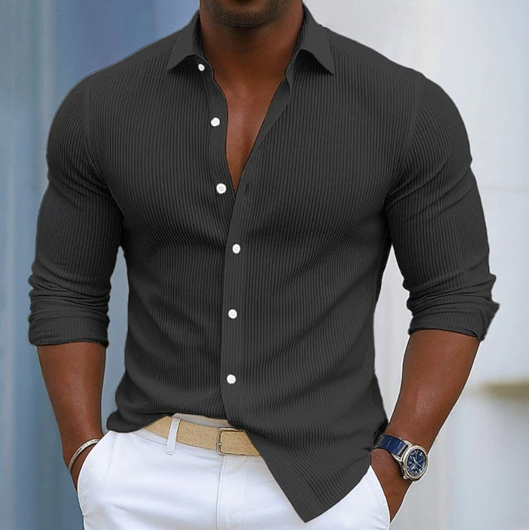 Chemise casual à manches longues en couleur unie avec un collier de lapel