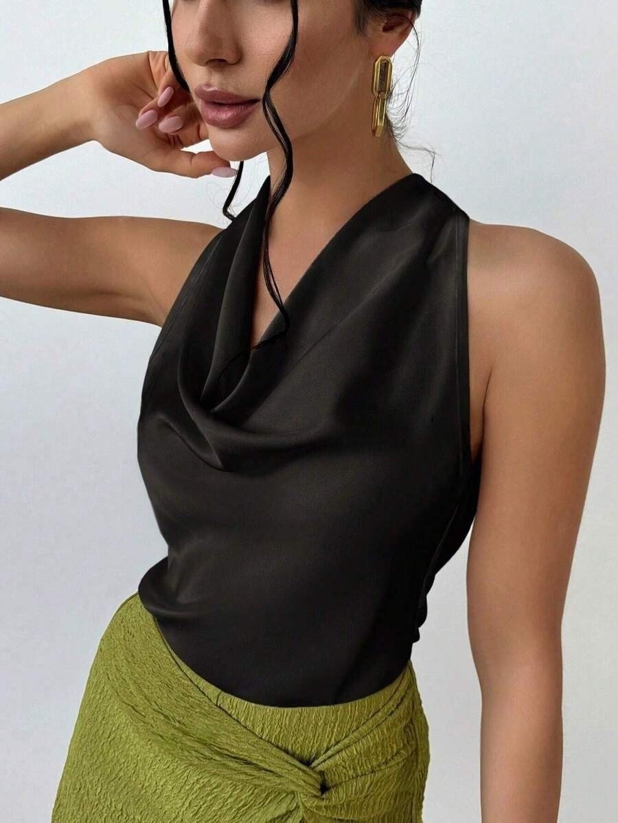 Women's Solid Color Sleeveless Satin Blouse