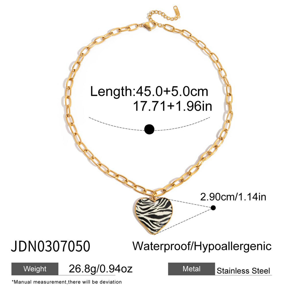 Leopard-Imprimer Coeur-Shaped huile-goutte collier en acier inoxydable qui a mal tourné