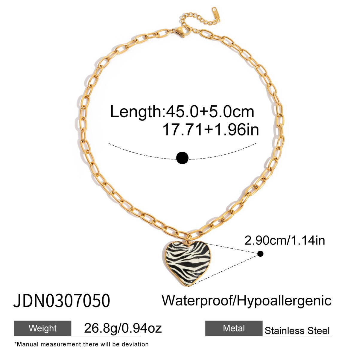 Leopard-Imprimer Coeur-Shaped huile-goutte collier en acier inoxydable qui a mal tourné