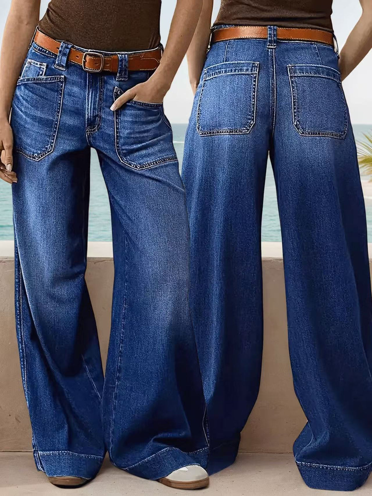 Sc Export Amazon Independent Station Loose Women's Wide-Leg Straight Pantalons Pantalons Denim