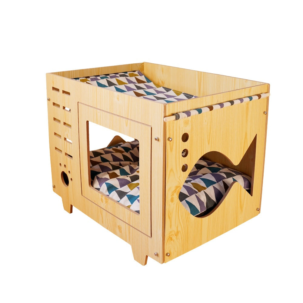 Lit d'hamac pour animaux de compagnie en bois double-layer intégré