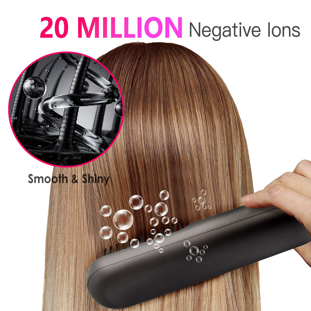 Options Gris-Noir -- 1Pc sans fil Négatif brosse de lisseur de cheveux Ion rechargeable Mini