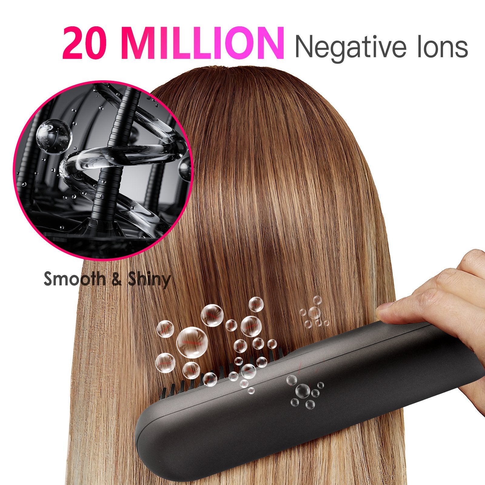 Options Gris-Noir -- 1Pc sans fil Négatif brosse de lisseur de cheveux Ion rechargeable Mini