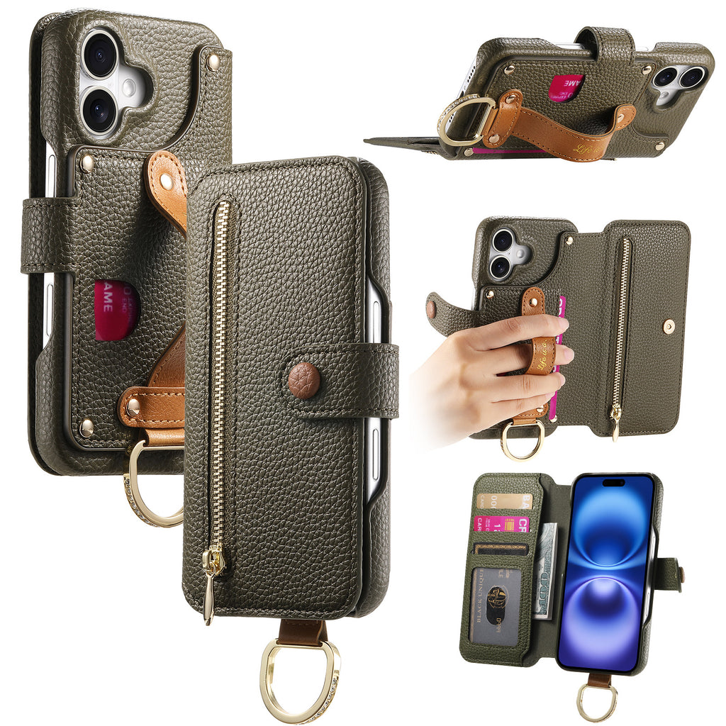 Litchi cuir de grain dos collant Flip téléphone en cuir Case