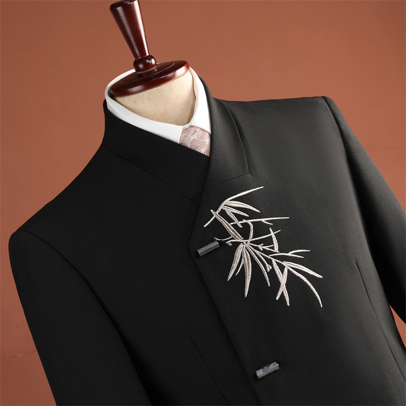 Ensemble de broderie de feuille de bambou de style chinois pour hommes
