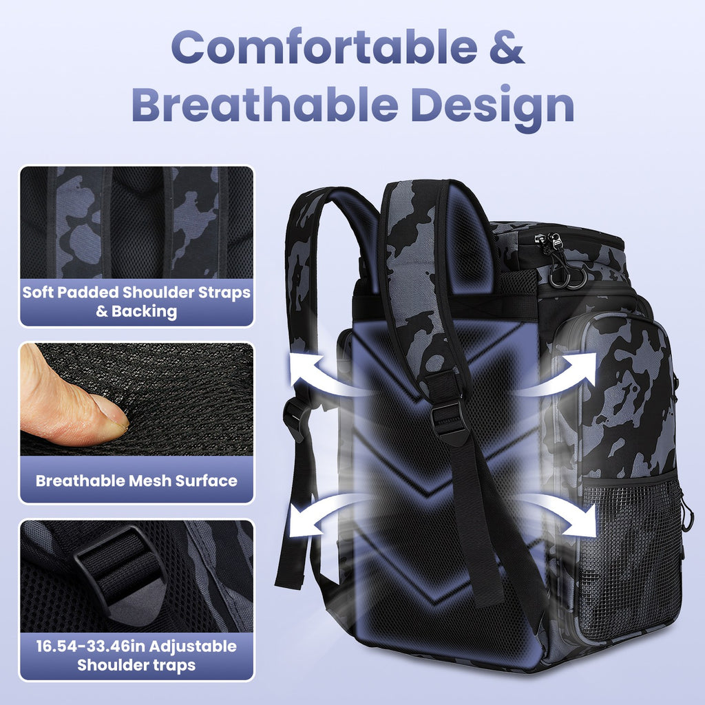 42L 11Gal sac à dos de pêche grande capacité de pêche sac de rangement avec porte-rodes 16 P