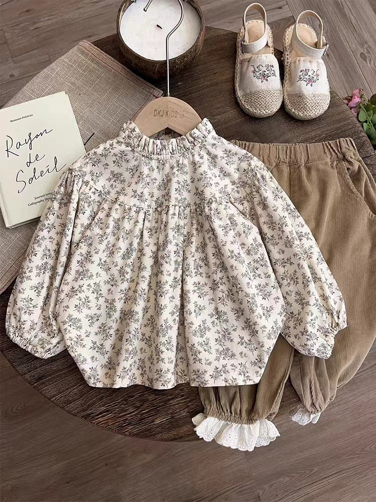 Cute Floral Doll Shirt and Bloomers Two-Piece Set