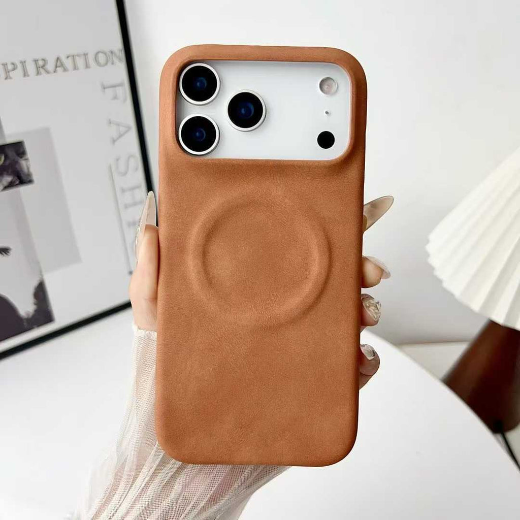 Minimalist Solid Color Skin-feel Sheepskin Magnetic Phone Case
