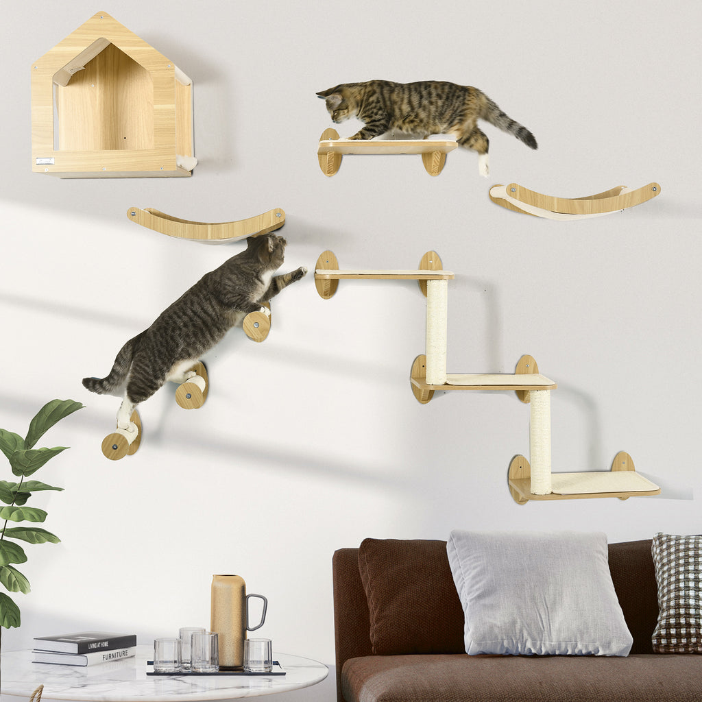 8PC Étagères murales pour chat Pet Table d'escalade murale avec Coussion Condo Scratching Po
