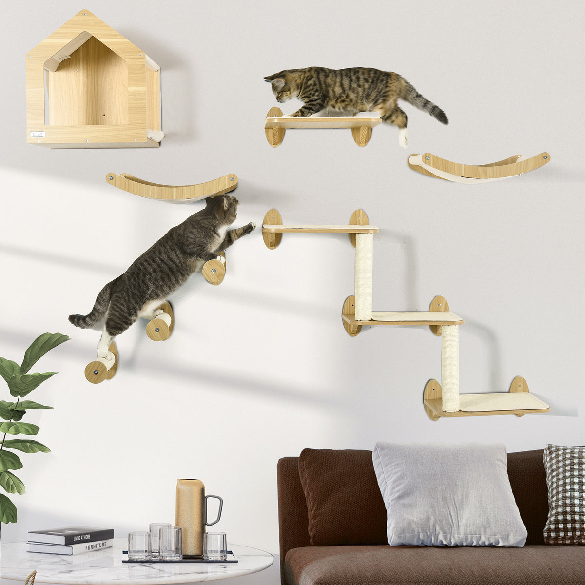 8PC Étagères murales pour chat Pet Table d'escalade murale avec Coussion Condo Scratching Po