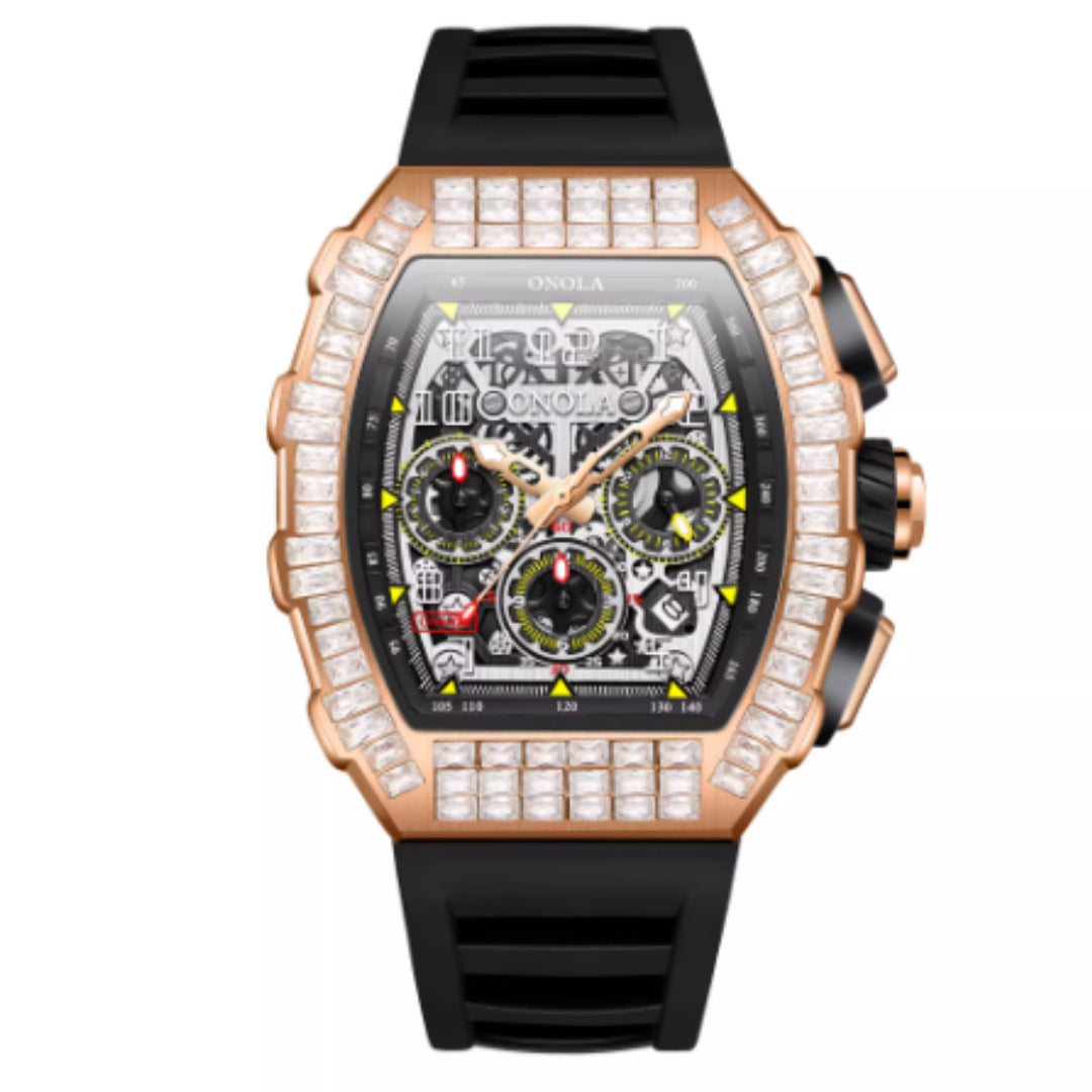 Montre de luxe en diamant carré pour hommes avec motif Star