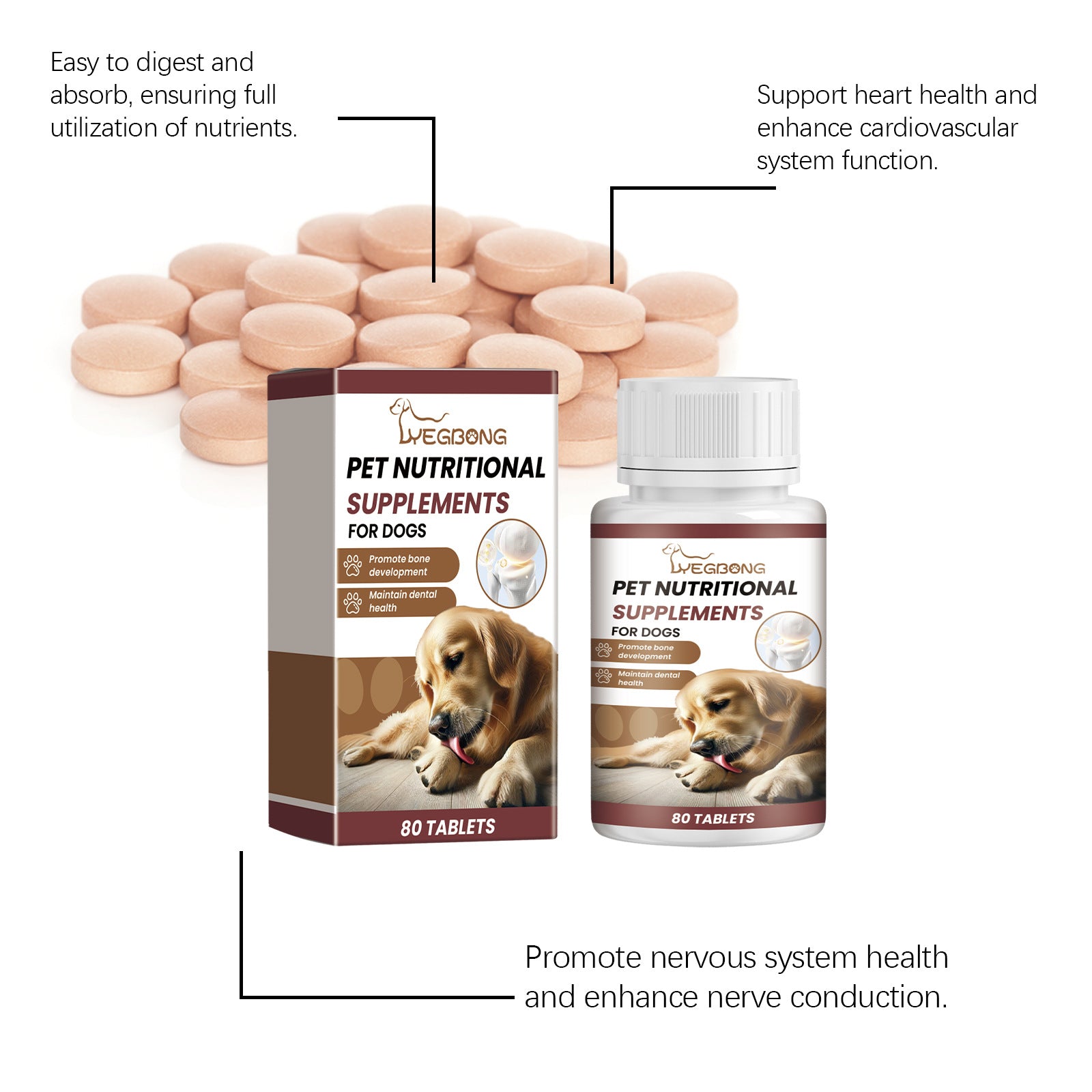 Supplément de vitamine pour animaux de compagnie pour une alimentation nutritive saine comprimés de calcium