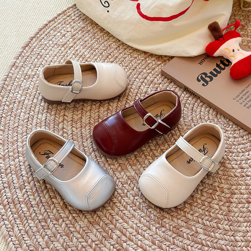 Chaussures en cuir simples et polyvalentes pour petites filles