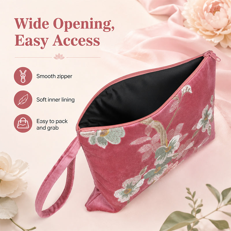 Poche de rangement en velours brodé 1PC avec bracelet de poignet