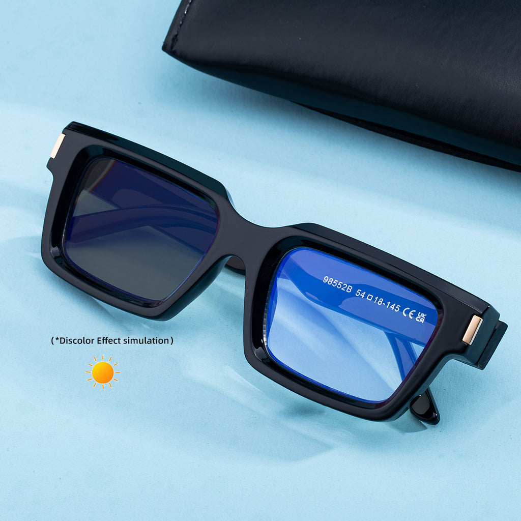 Lunettes de soleil européennes et américaines à cadre carré de mode à changement de couleur pour hommes