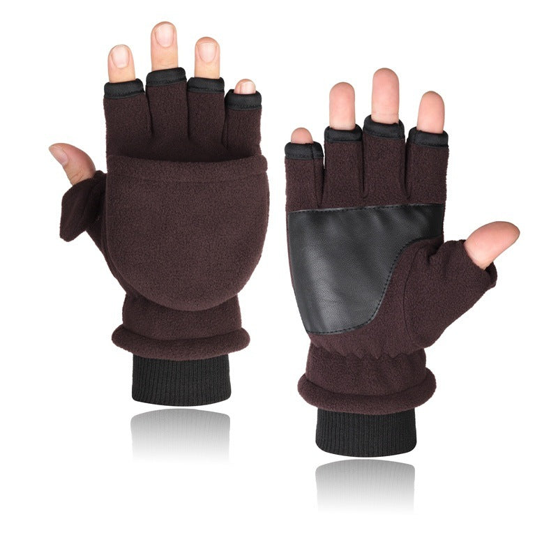 Gants de velours double couche Flip Touch écran demi-finger Gants