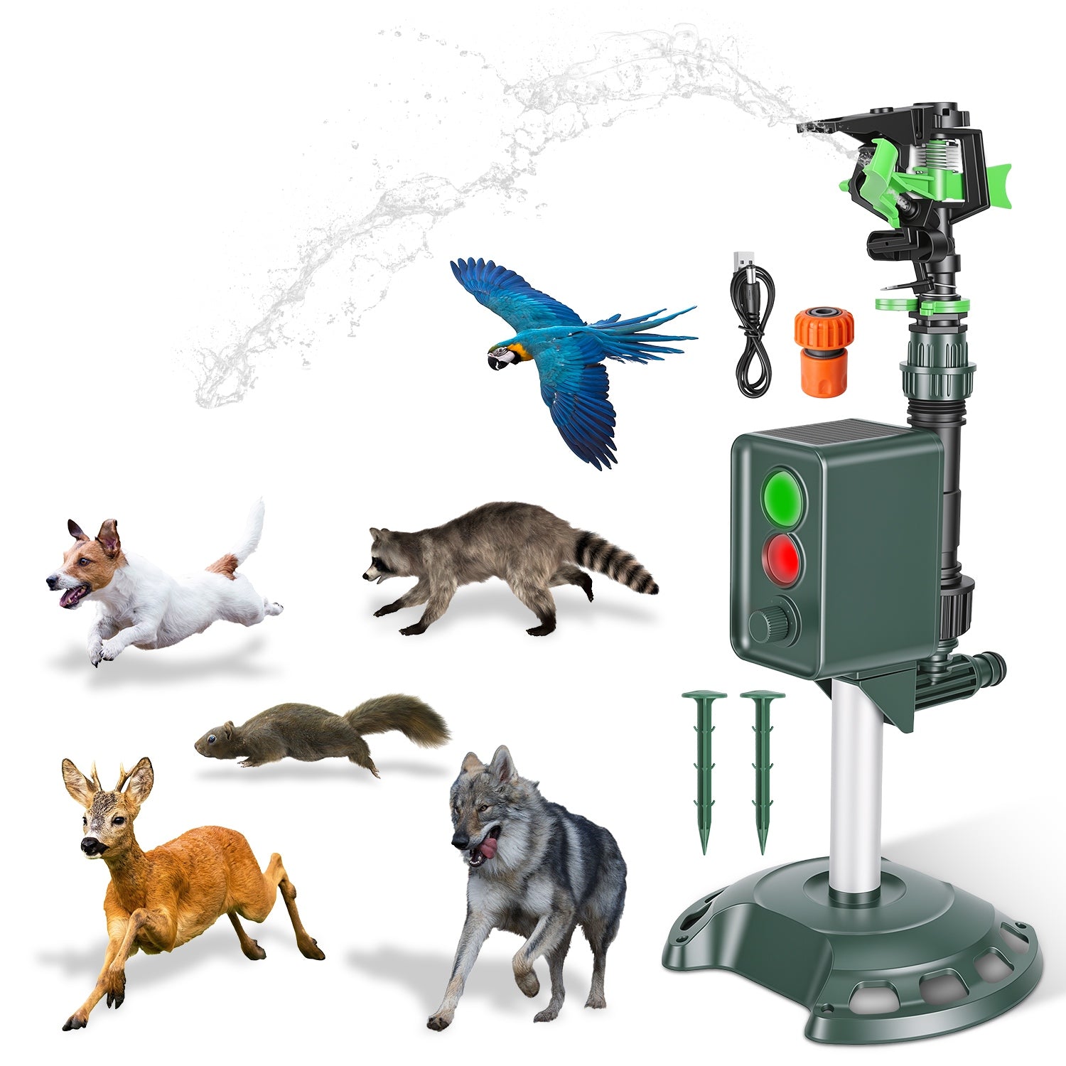 Capteur de mouvement à énergie solaire Sprinkler d'origine animale avec lumière clignotante animal extérieur