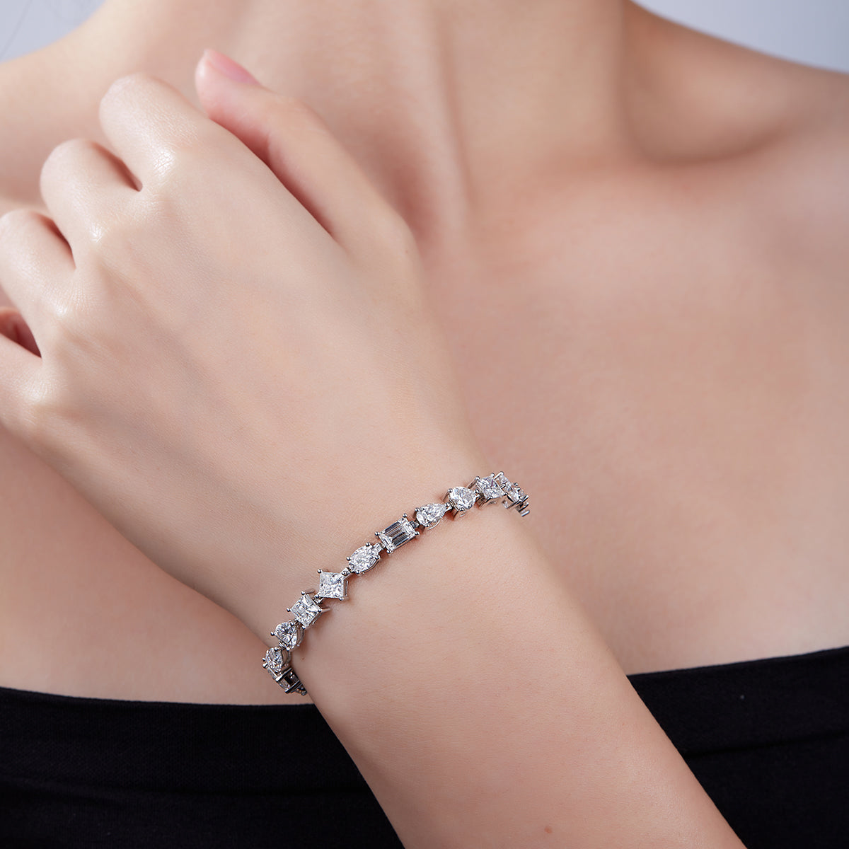 S925 Argent Sterling Coupe Mixte Moissanite Bracelet de Tennis D Couleur VVS1 GRA certifié 16-18