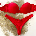 Solid color two-piece bikini with sequins