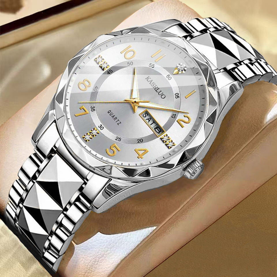 Dual Calendar Homme Mode Imperméable Montre Quartz Lumineuse