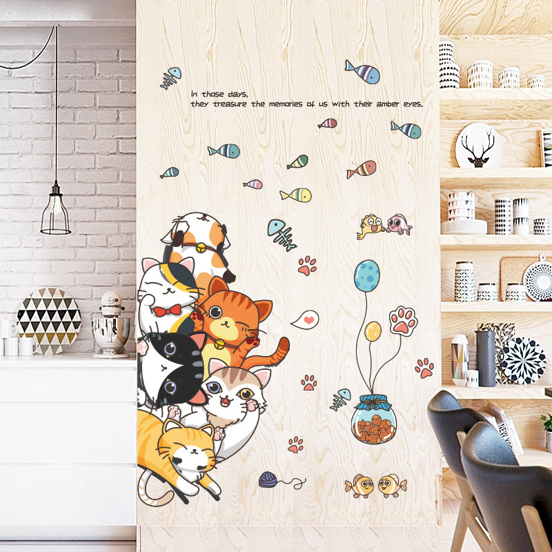 Cat Jiaraohan Chambre pour enfants Chambre à coucher Sticker de porte décoratif