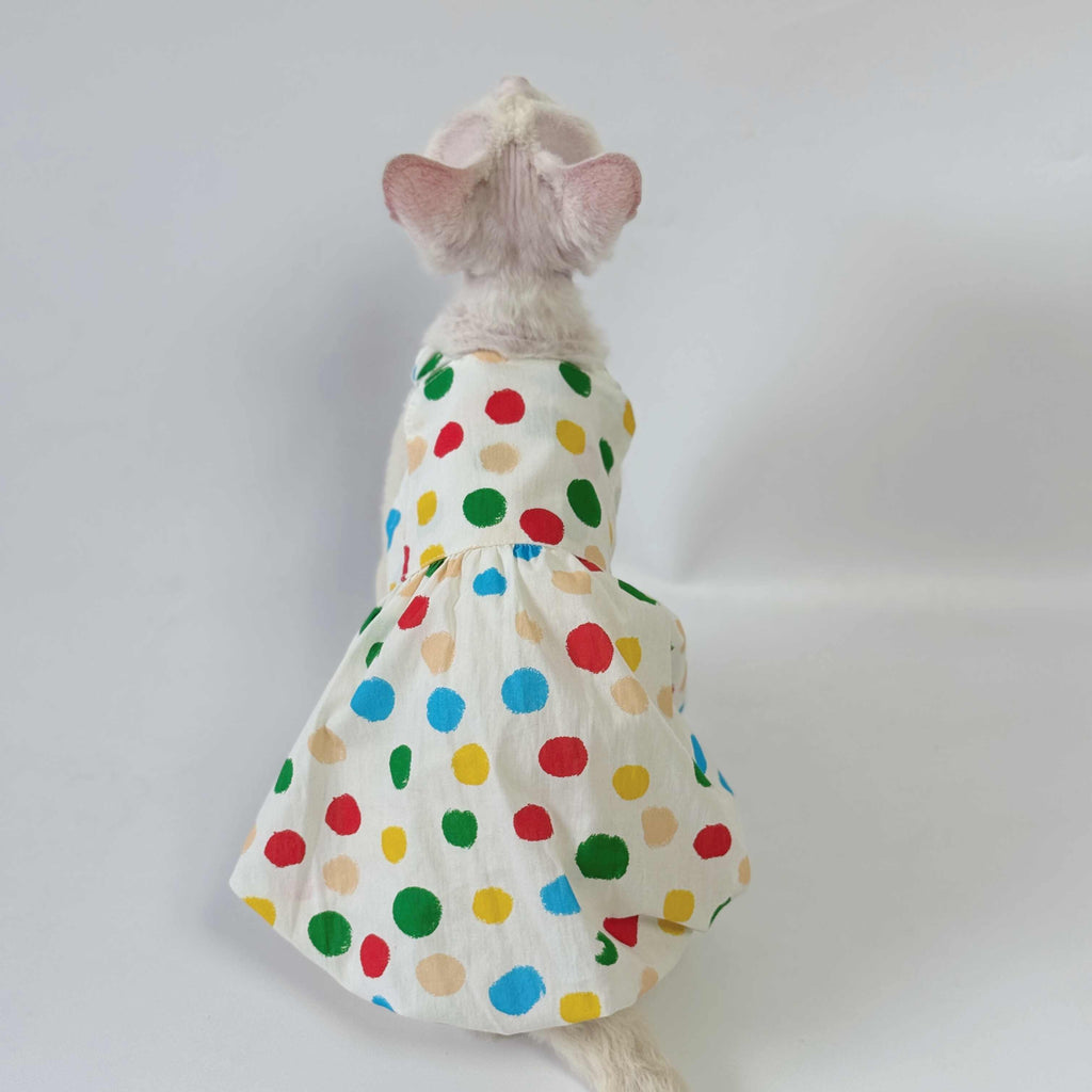 Sphynx Cat Cotton Colorful Polka Dot Summer Dress for Hairless Cats