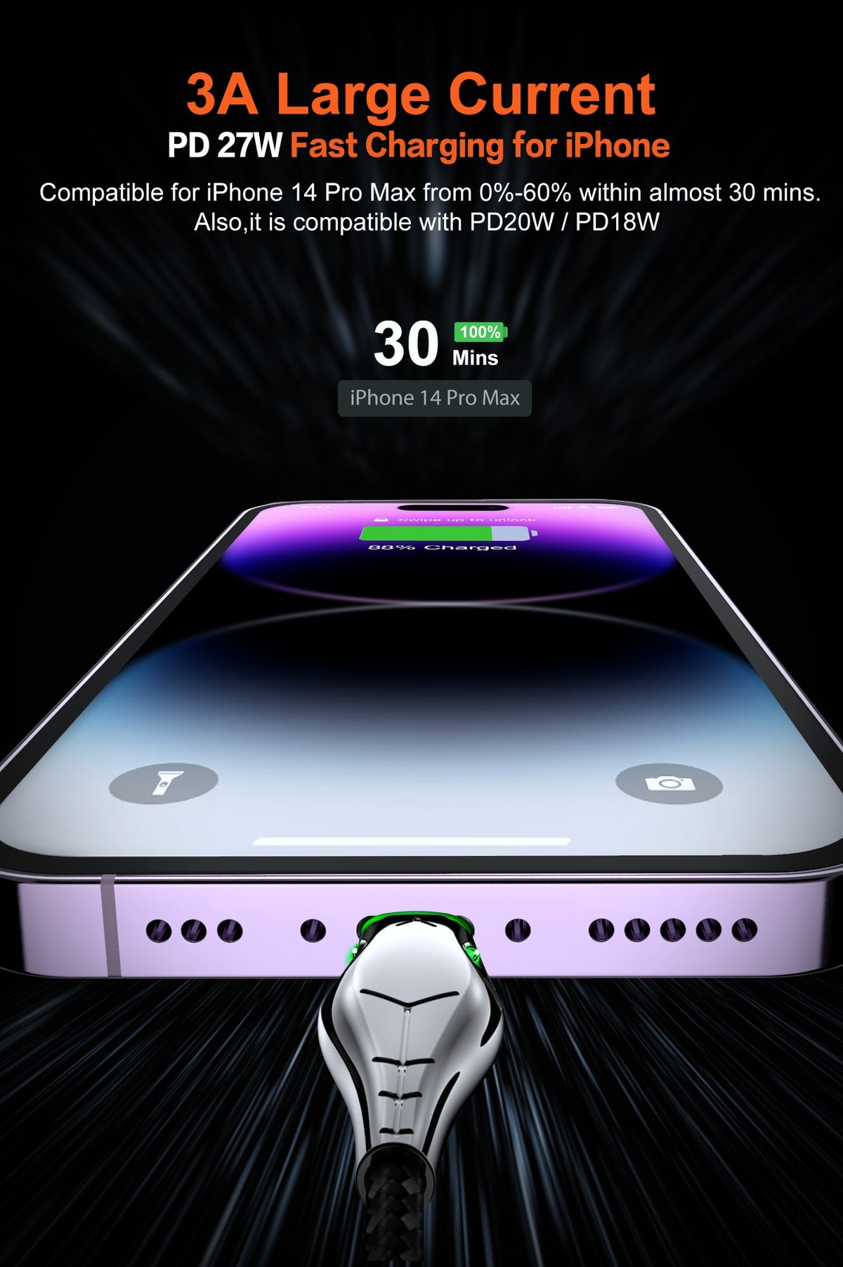 Comprimé de téléphone mobile applicable PD27W Câble de données à charge rapide