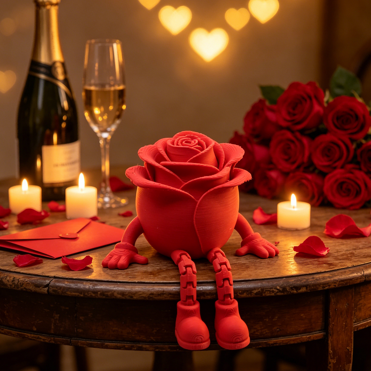 Figurine 3D imprimée rouge articulée rose assise