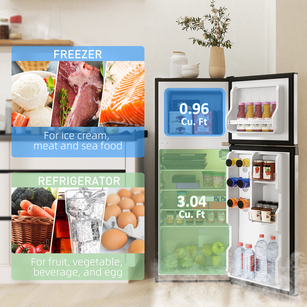 Mini fridge with freezer compartment