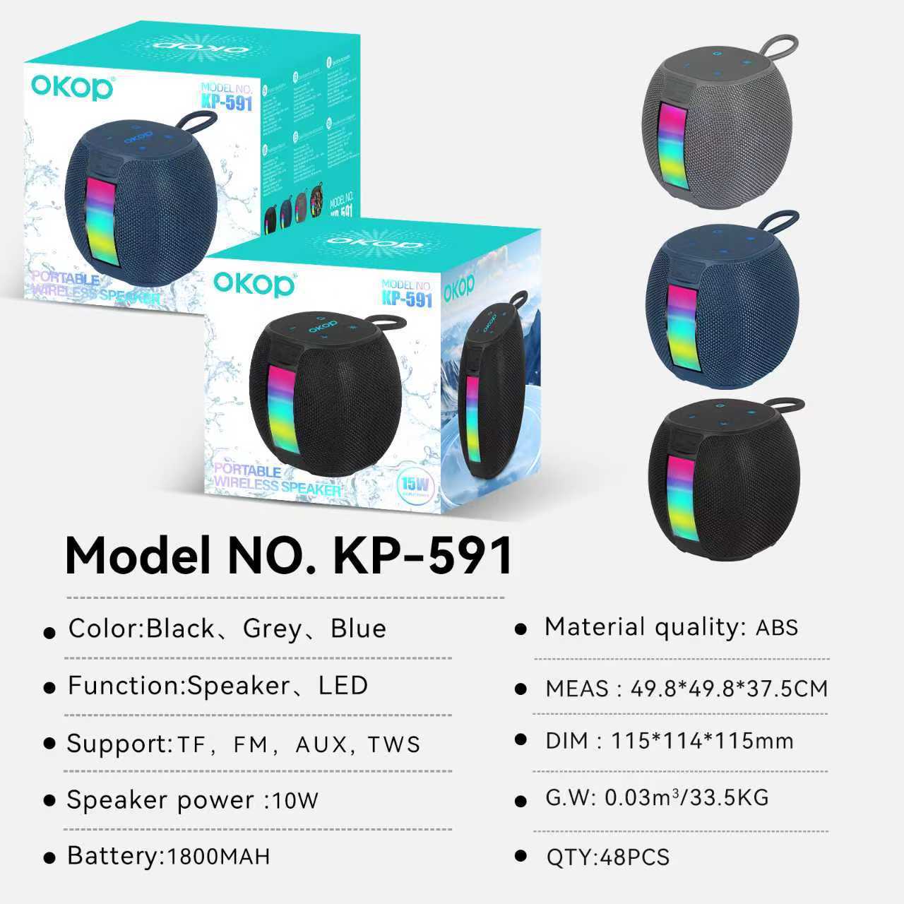 Haut-parleur Bluetooth portable KP-591 le mieux vendu avec mini-carte compatible RGB