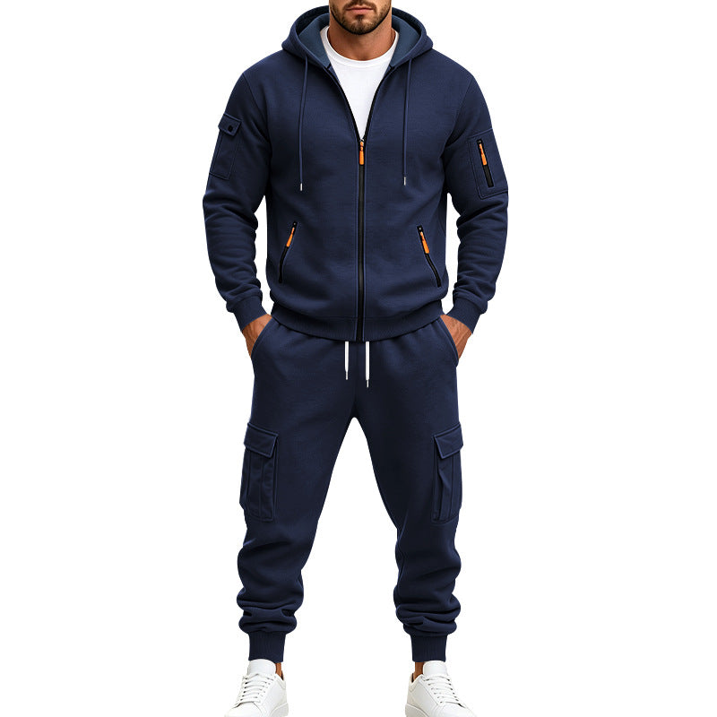 Ensemble à capuche et pantalons décontractés doublés de polaires pour hommes