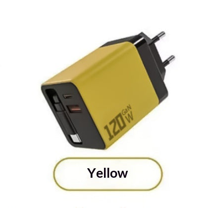 Chargeur rapide GAN 120W avec un câble rétractable intégré