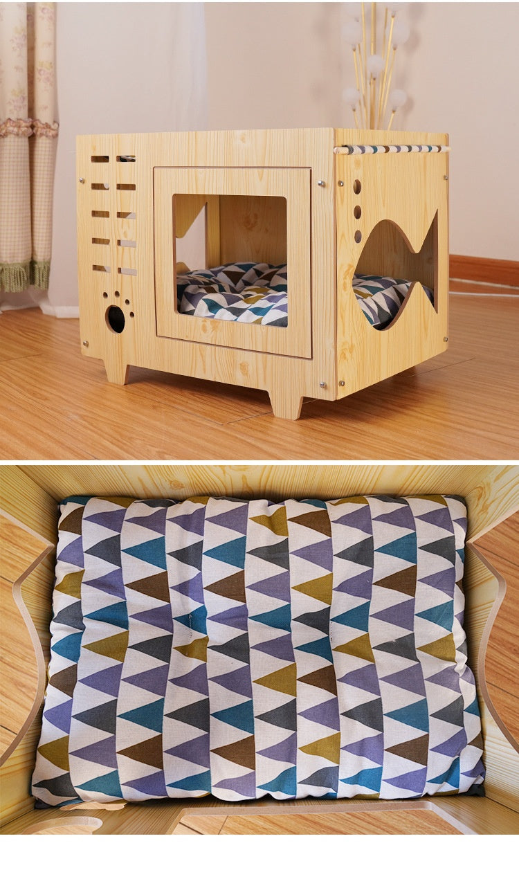 Lit d'hamac pour animaux de compagnie en bois double-layer intégré