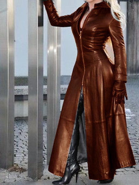 Robe en cuir long pour femme avec collier