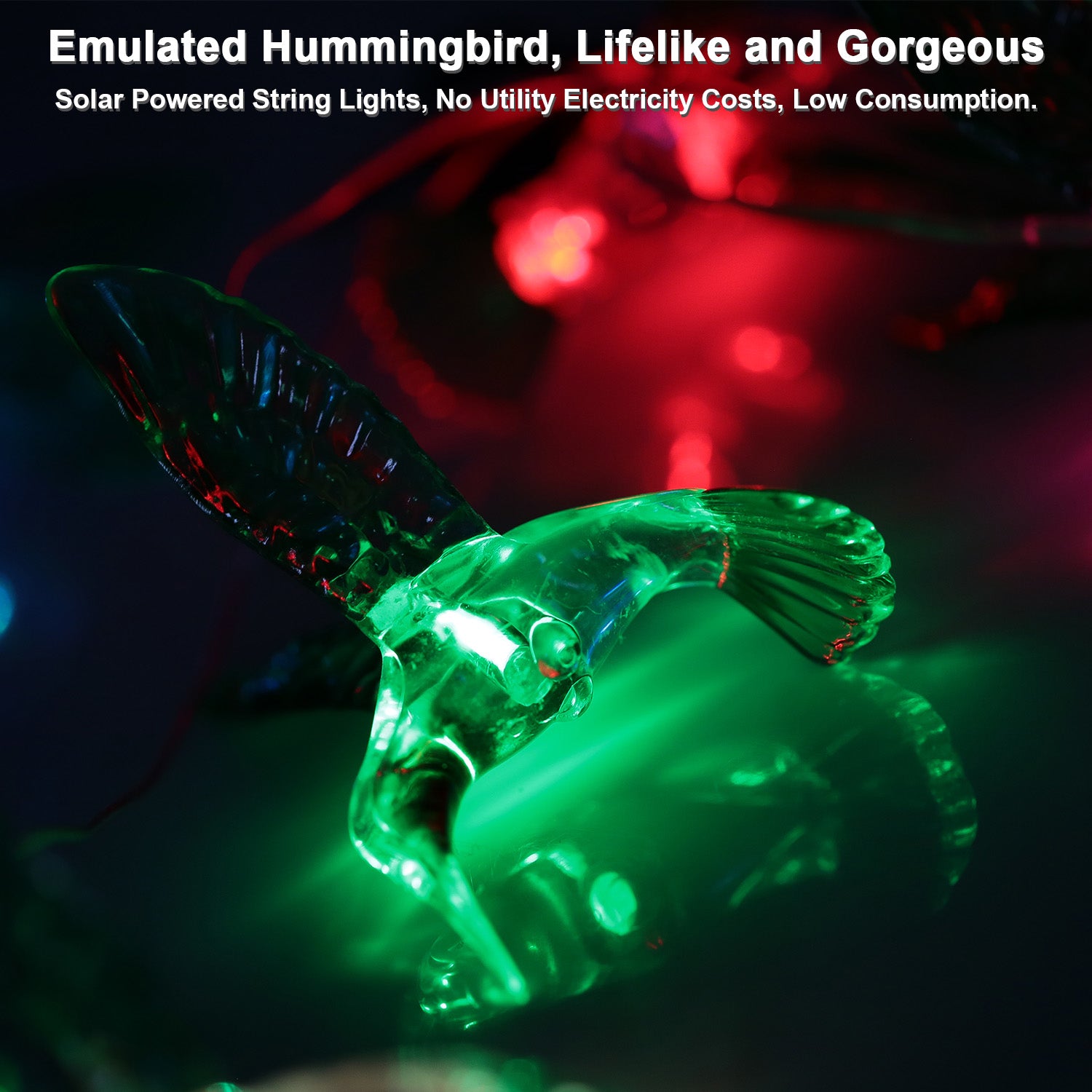LED Solar Hummingbird Wind Chime for Spring Solar String Lights 6 LEDs Color-Changing IP65