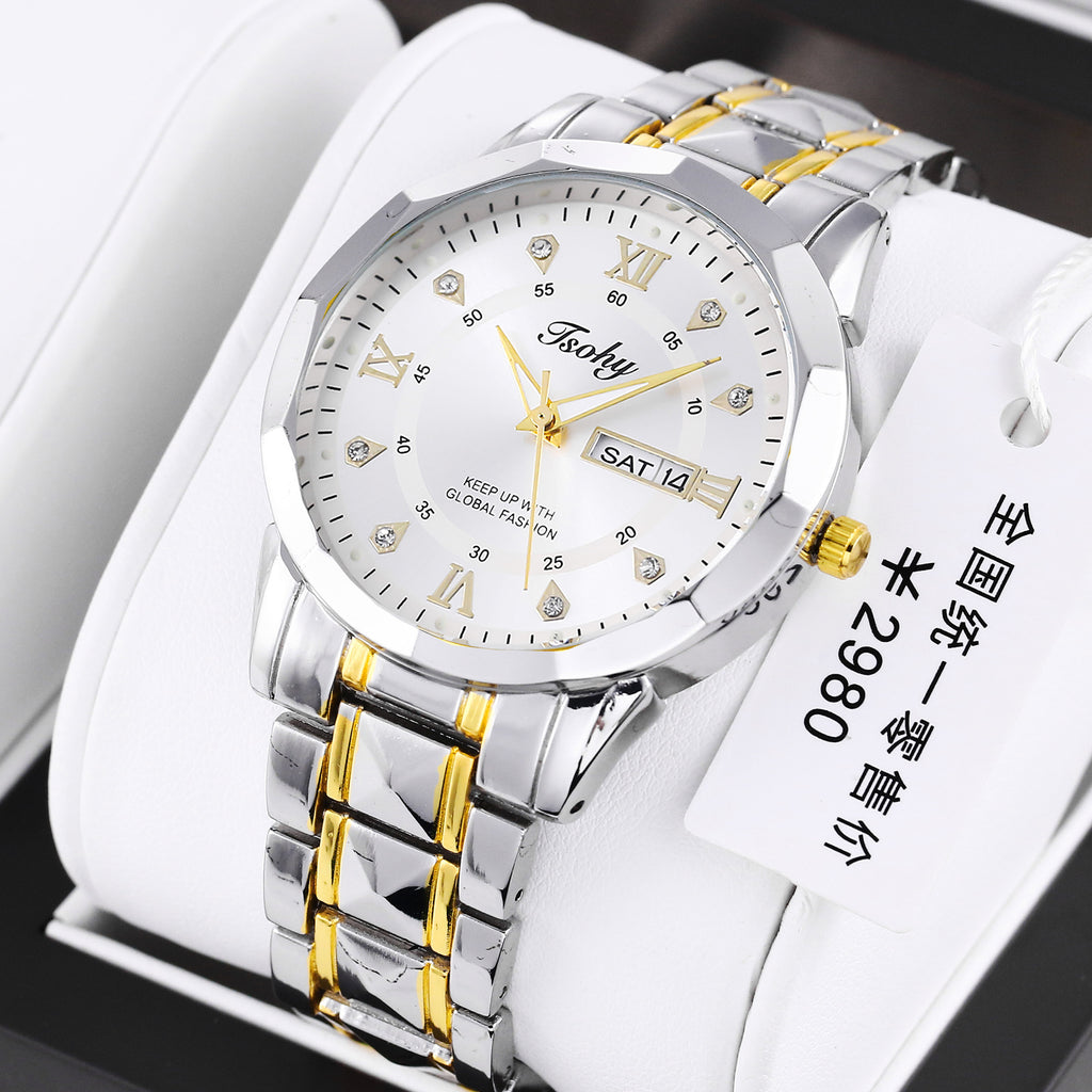 Montre Quartz Double Calendrier Hommes Lumineux