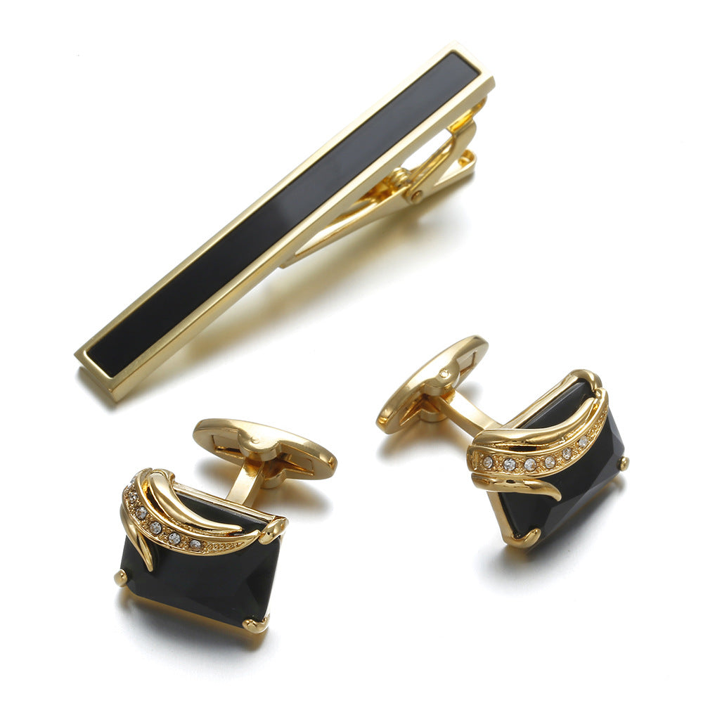 Mode Gentleman Tie Clip Boutons de manchette Or