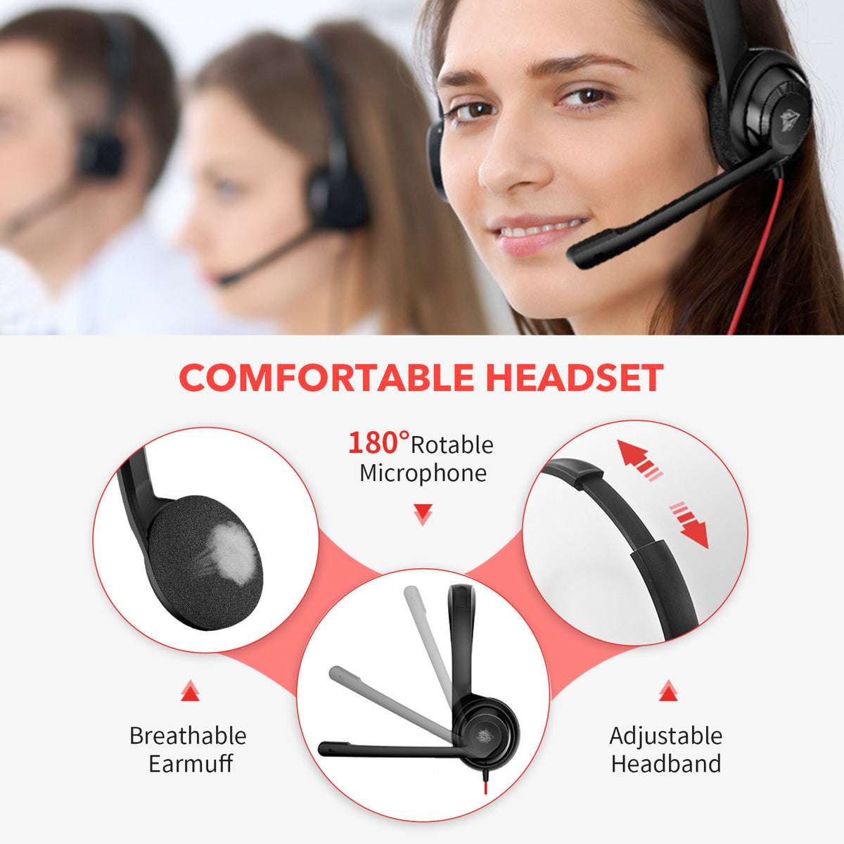 NUBWO HW02 Oreillette téléphonique bilatérale de câble léger