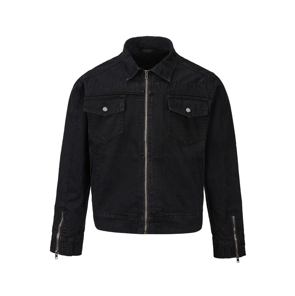 Veste de travail lavée courte zippée rétro