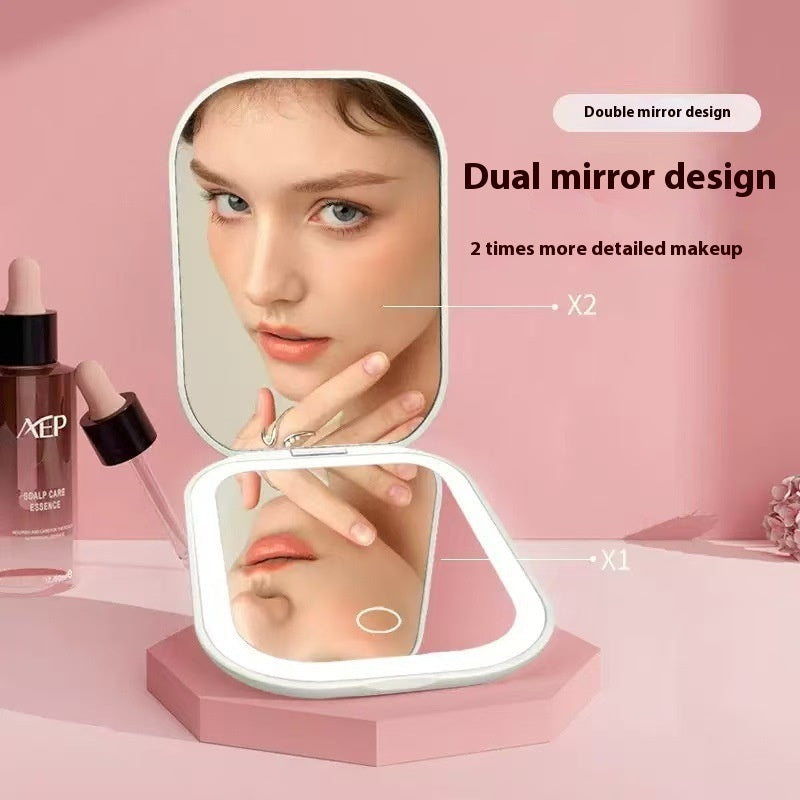Miroir cosmétique pliable ultra-mince avec lumière tricolore légère