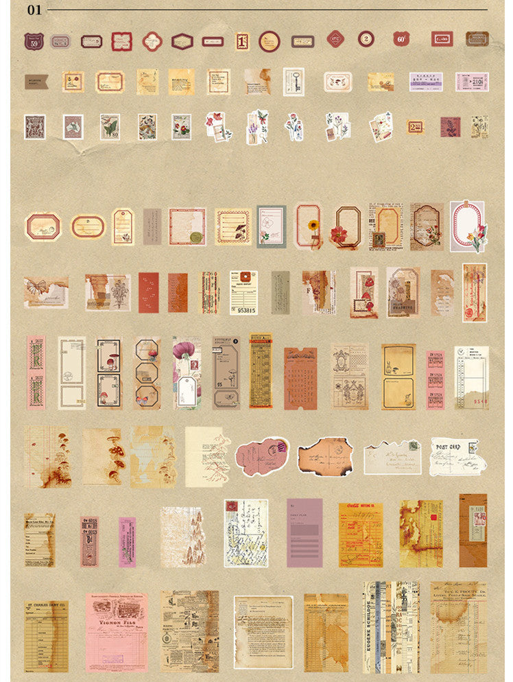 Stickers Matériel de bricolage Compte Littéraire Rétro 200 feuilles dans 4 styles