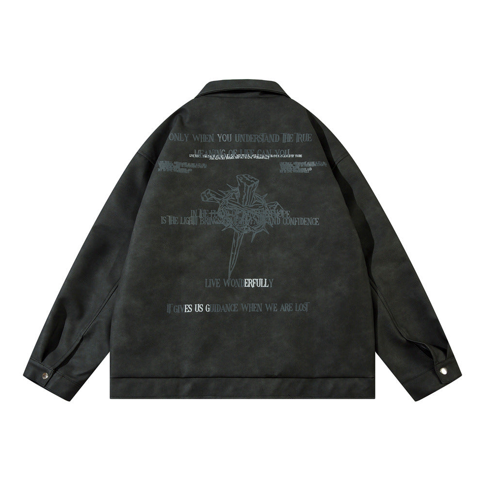 Veste en cuir souple imprimé croix pour hommes
