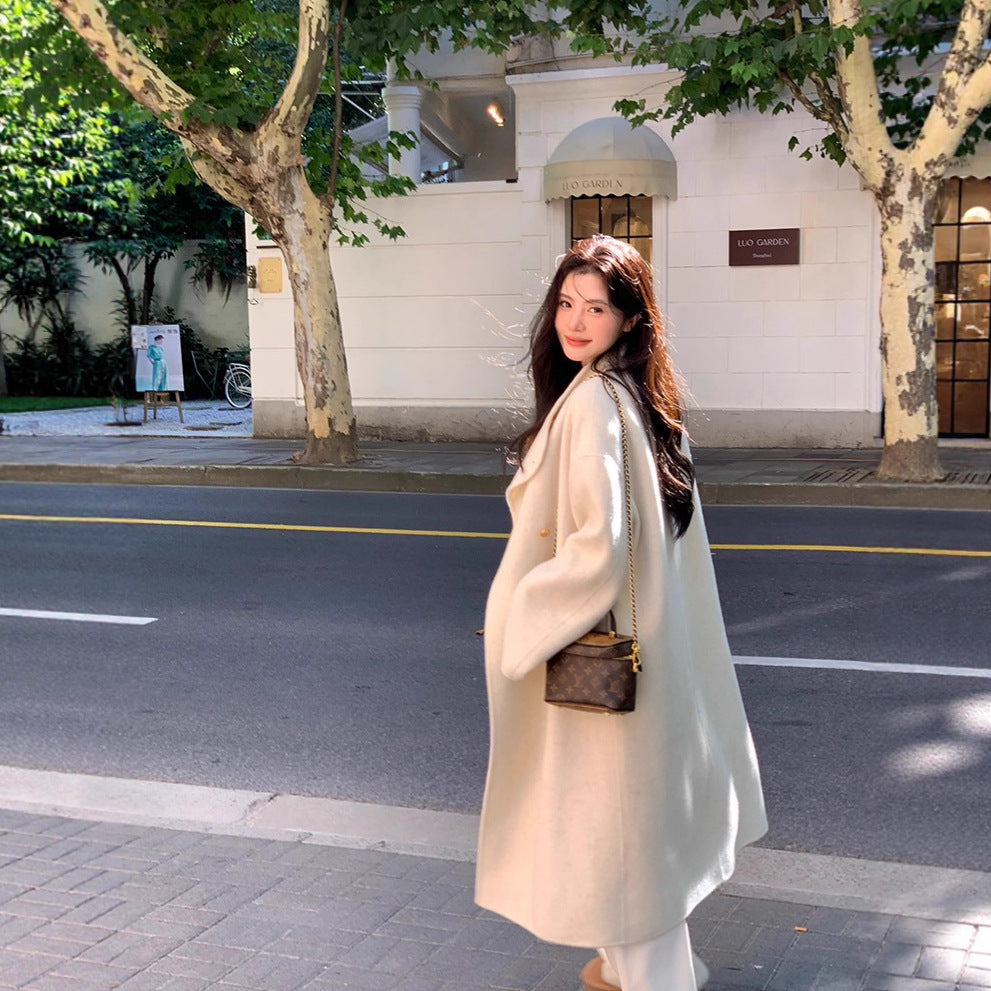 Manteau de cachemire à double face de taille moyenne pour femmes