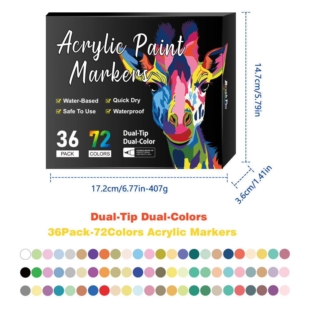 Marqueur acrylique double pointe 168 Couleurs Lavable à l'eau