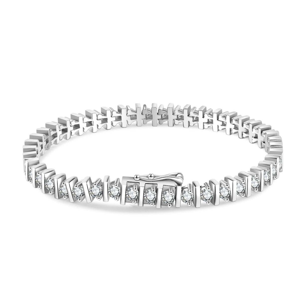 S925 Argent Sterling 44pcs 3mm Moissanite Bar Set Bracelet de tennis 15-18cm D Couleur VVS1 Pla