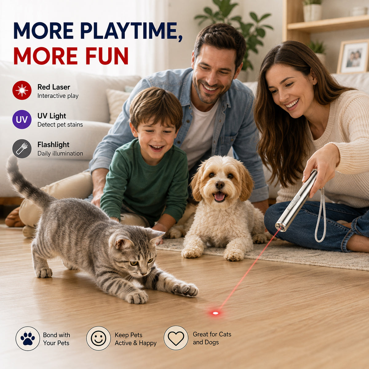 Pointeur laser 3-en-1 pour chats et chiens
