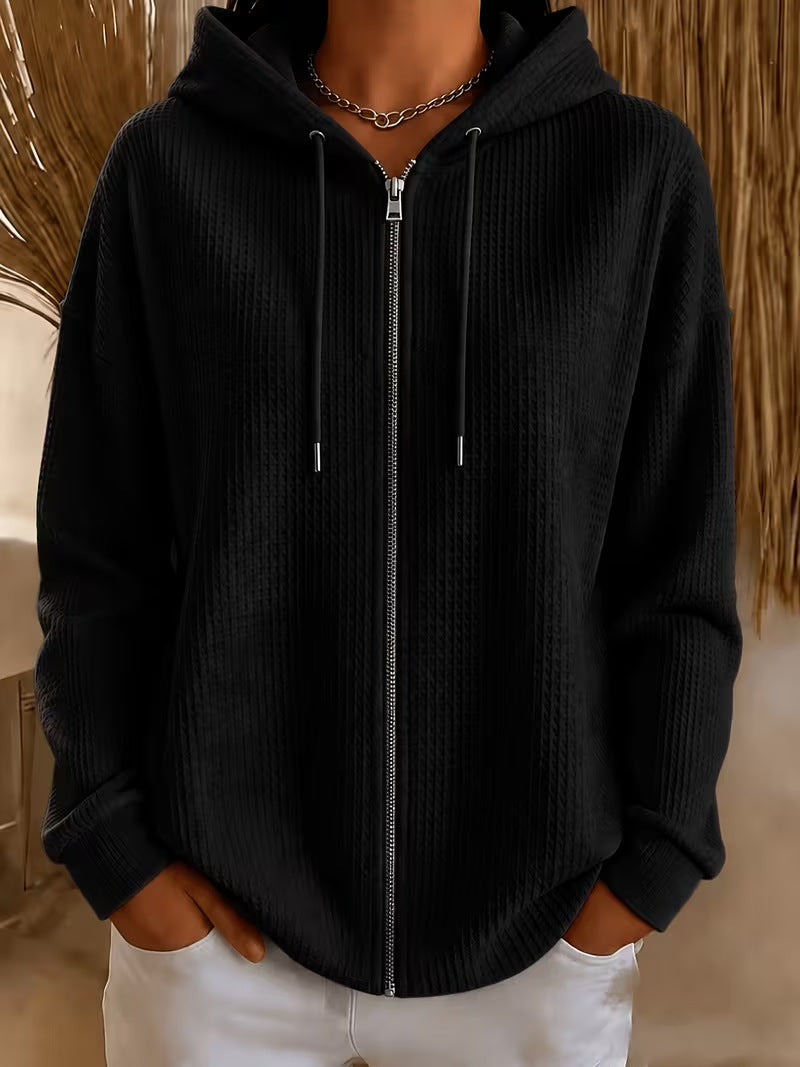 Femmes surdimensionné Waffle Knit Full Zip Veste à capuche