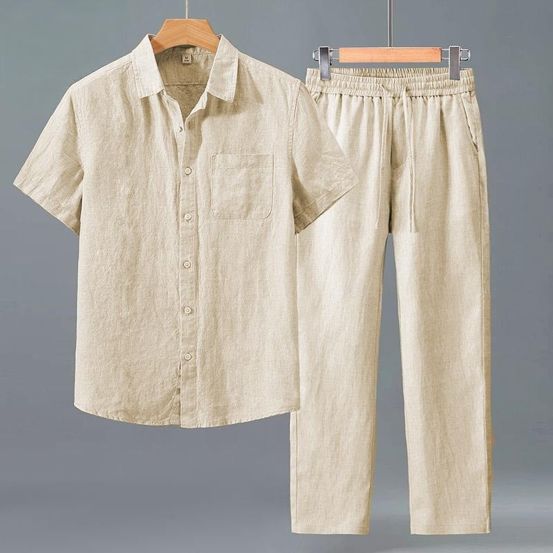 Chemise en coton et pantalons à manches courtes pour hommes