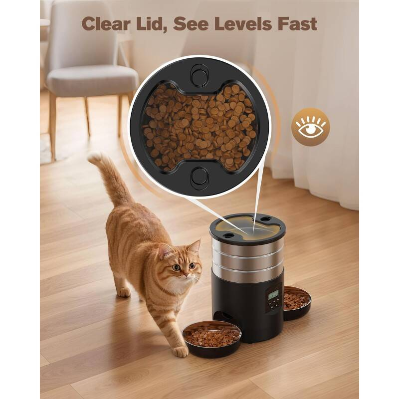 Feeder automatique pour deux chats avec un design antidérapant stable et programmable
